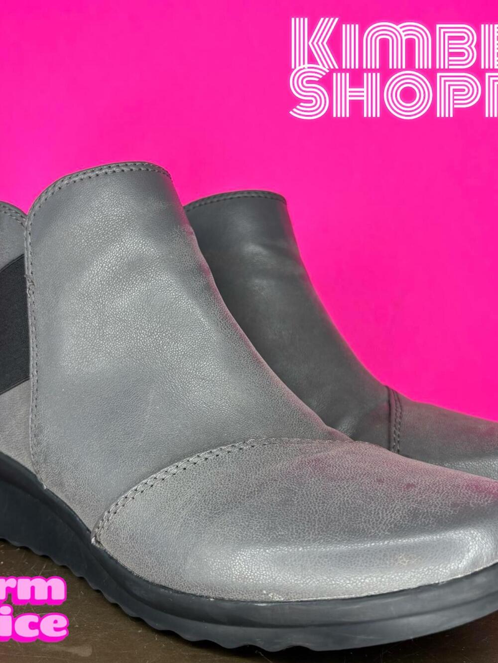 Clarks Caddell Tropic Gray Leather Low Wedge Heel Ankle Boot US 8W UK 5.5 EU 39